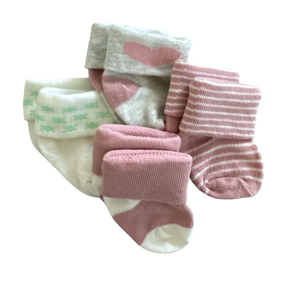 Adorable Pink and White Baby Socks Set of 4, 0-6 months